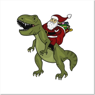 Dinosaur Christmas Gift Xmas T Rex Santa Funny Posters and Art